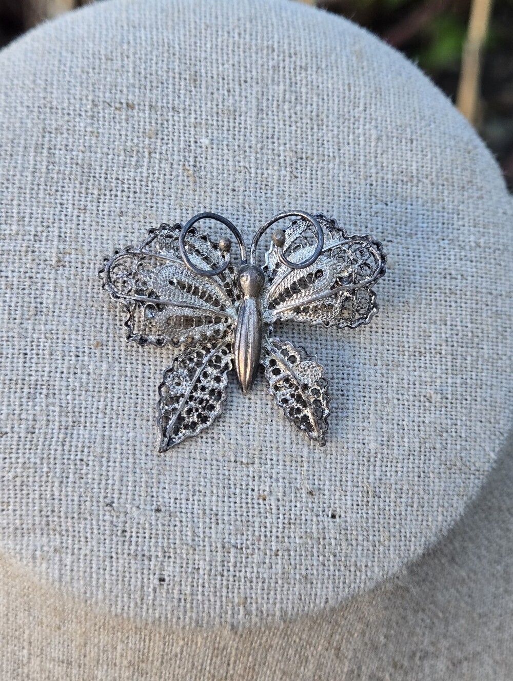 Vintage Silver Filigree Butterfly Pin Brooch Lace Look